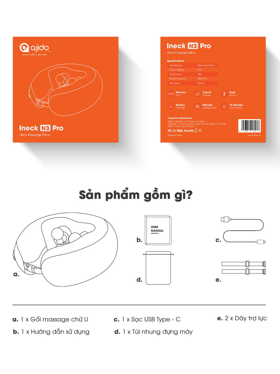 Gối massage cổ Ajido INECK N3 PRO