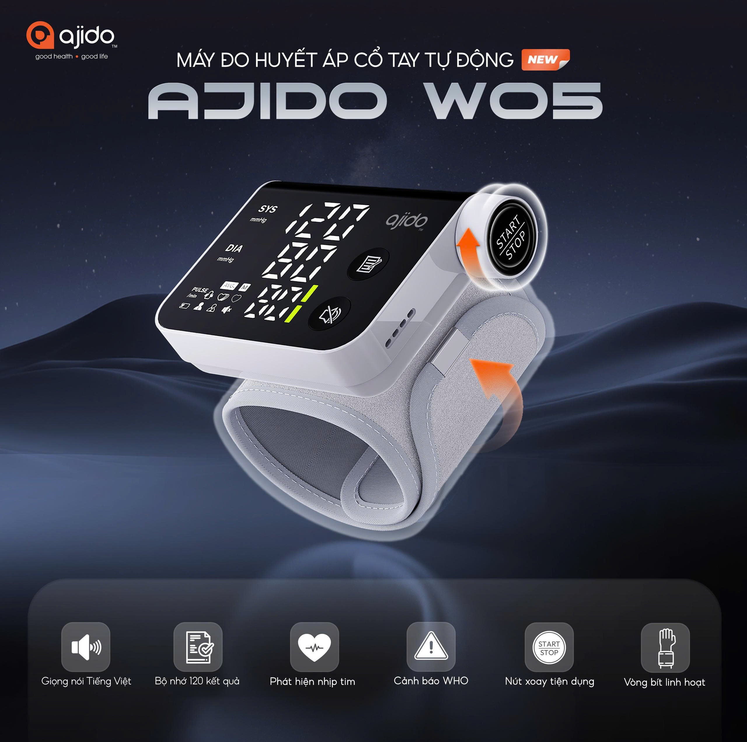 Máy đo huyết áp cổ tay tự động Ajido W05