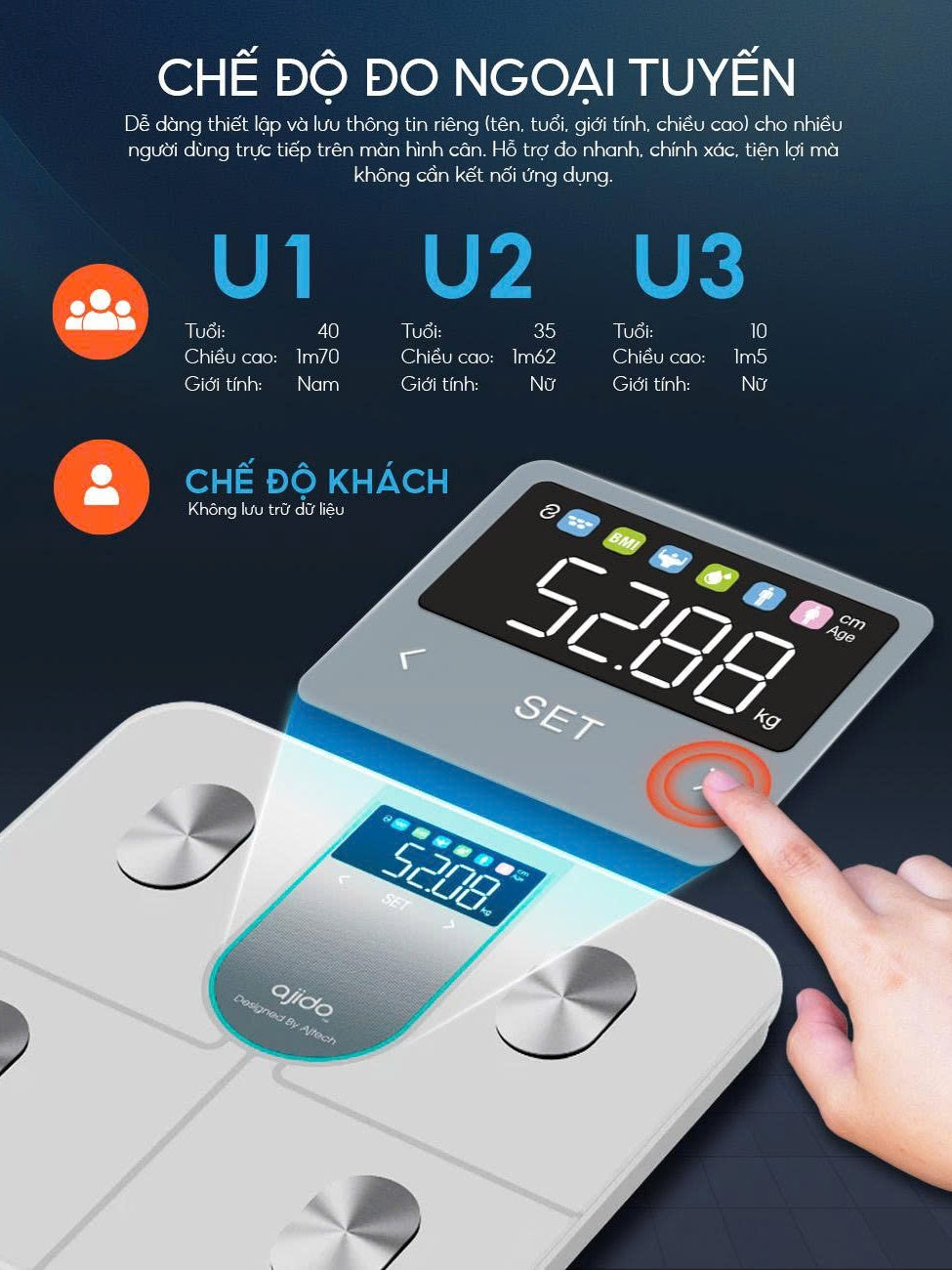 Cân Điện Tử Thông Minh AJIDO VASLIST V6 LITE